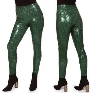 Tipsy Elves Dark Green Sequin High Waisted Leggings Women's Size XL NEW